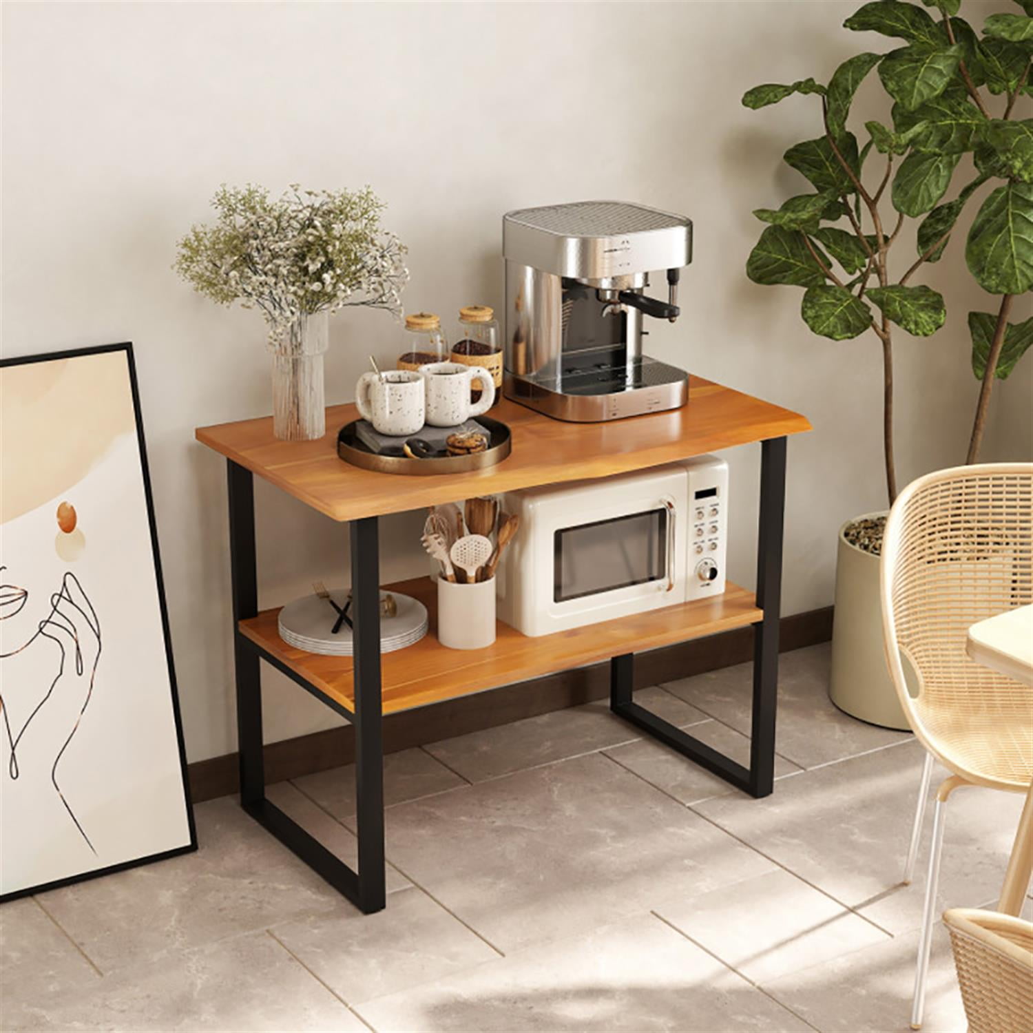 Demi Bonn Teak Wood Sofa Side Table, 2-Tier End Table, Nightstand for Small Spaces, Living Room, Bedroom, Brown