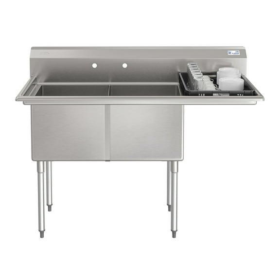 57 in. 16-Gauge 2-Compartment Commercial Sink with 18 in. Right drainboard, Bowl Dimensions 18"x18"x14" in Stainless-Steel (KM-SB181814-18R316)