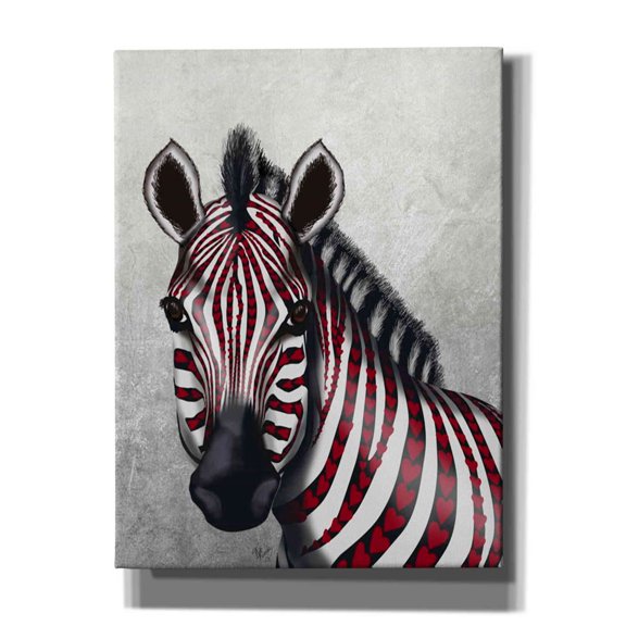 Epic Graffiti 'Zebra, Red Love Hearts' by Fab Funky Canvas Wall Art, 40"x54"