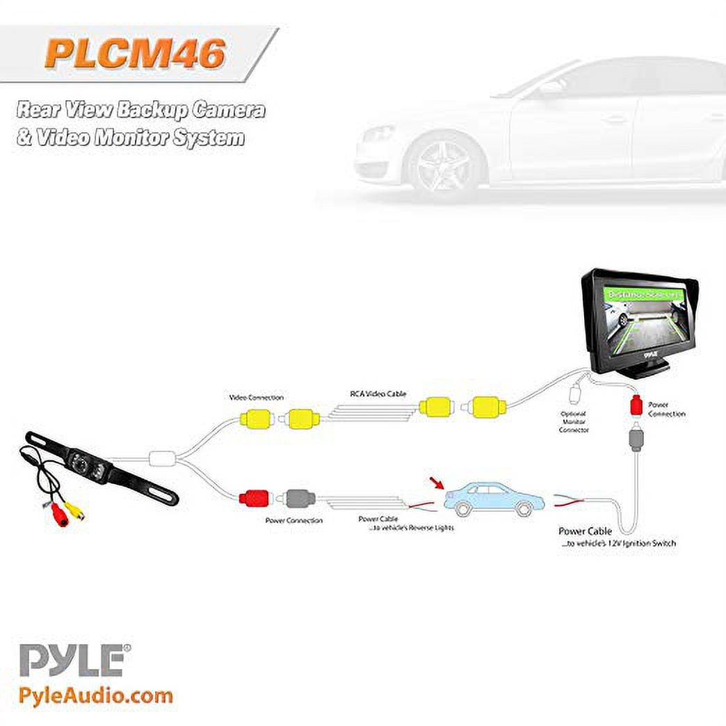 Pyle Wireless Rear View Backup Camera - Car Parking Rearview Monitor System  and Reverse Safety w/Distance Scale Lines, Waterproof, Night Vision, 4.3”