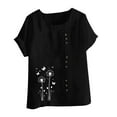 thumbnail image 4 of Sevevn Women Fashion Casual And Linen Round-Neck Top Printed Short Sleeve Button T-shirt Blouse Black M Summer Savings, 4 of 4
