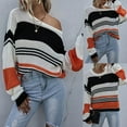 thumbnail image 2 of JINMGG 2024 Fall Winter Plus Size Sweaters for Women Clearance,Fashion Women Casual Three-color Stitching Striped Long-sleeved Sweater, 2 of 9