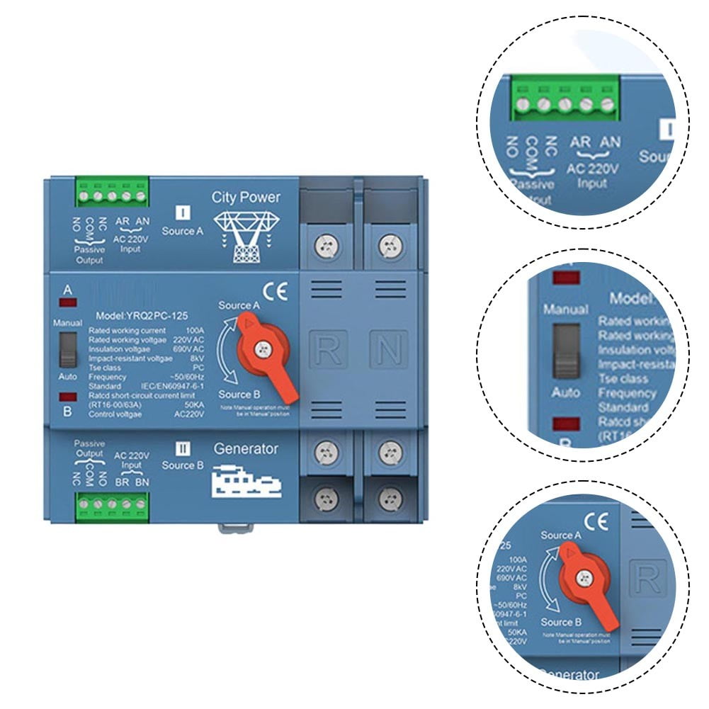 CAIJIEXI Dual Power Automatic Transfer Switch 2P 63-100A 220V Power Circuit Breaker 2P 63A