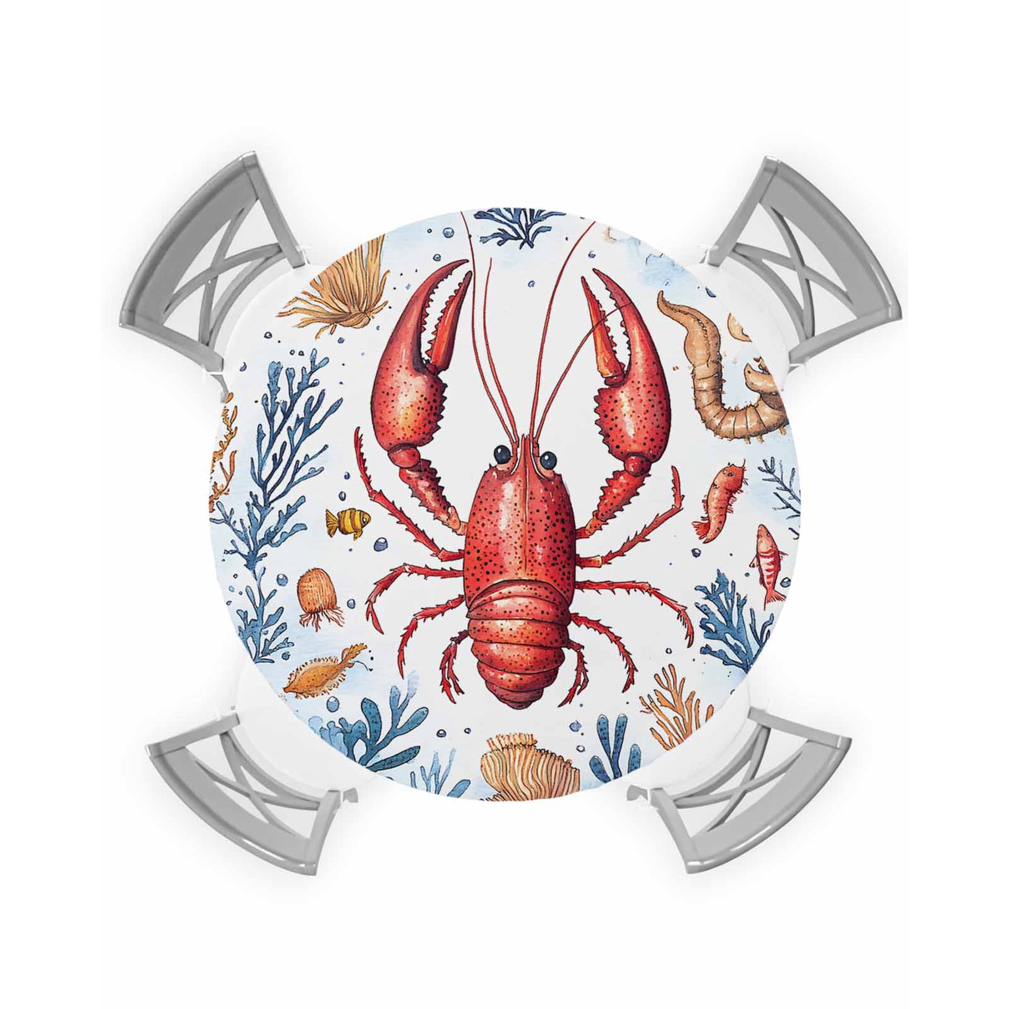nqOlkjepod Red Lobster Coastal Round Tablecloth Fitted Table Cover with Elastic for 55 -60 Round Tables Nautical Summer Beach Coral Shell Table Cloth Outdoor Dinning Party Waterproof Tablecloths