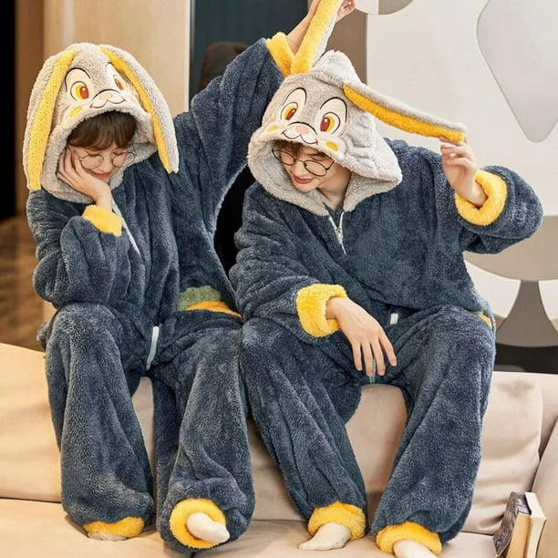 Pijamas de lana de Coral para hombre y mujer ropa de dormir con capucha gruesa de conejo de dibujos animados suave y calida 2022 Bodega Aurrera en linea