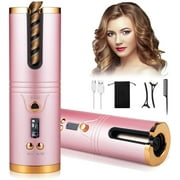 Jahy2Tech Cordless Curling Iron,Automatic Curling Iron, Curly Hair Iron,Portable Rechargeable Fast Heating Hair Curling Wand with 6 Temps, Timer Setting, LCD Display, Prevent Scalding, USB Charging