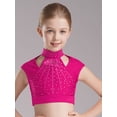 thumbnail image 5 of Hansber Kids Girls Dance Outfits 2-Piece Sleeveless Rhinestones Cutout Mock Neck Crop Top with Shorts Set Hot Pink 12, 5 of 7