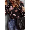 thumbnail image 3 of ABPHQTO Blusa de mujer con cuello en V y estampado floral negro con mangas abullonadas, 3 of 5