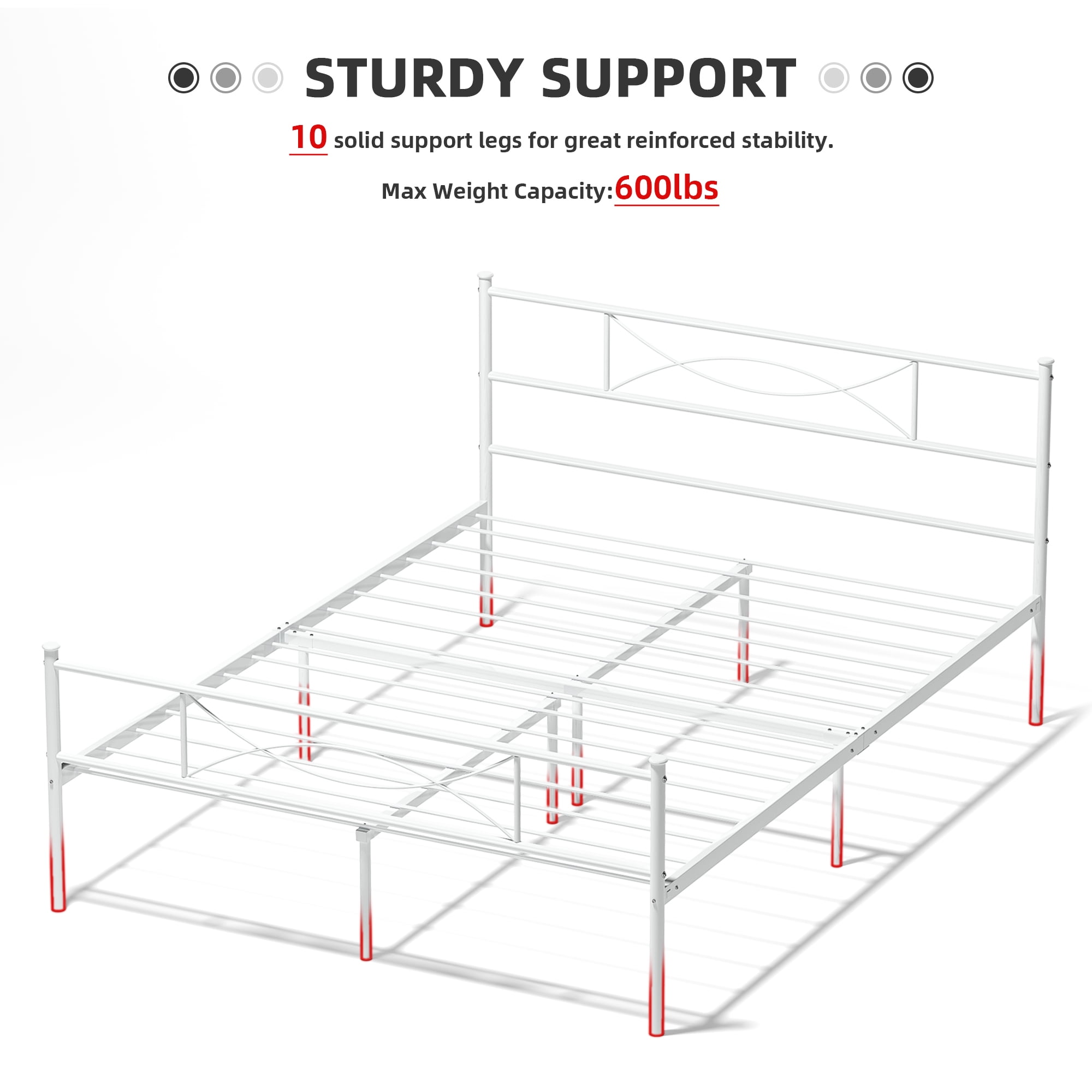 Yoneston Queen Size Metal Bed Frame Bedroom Mattress Platform Foundation with Headboard