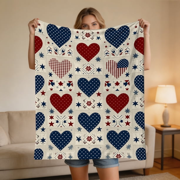 Independence Day Blanket Festive Flannel Blanket Soft Warm Throw Blanket For Home Sofa Bed Holiday Decoration