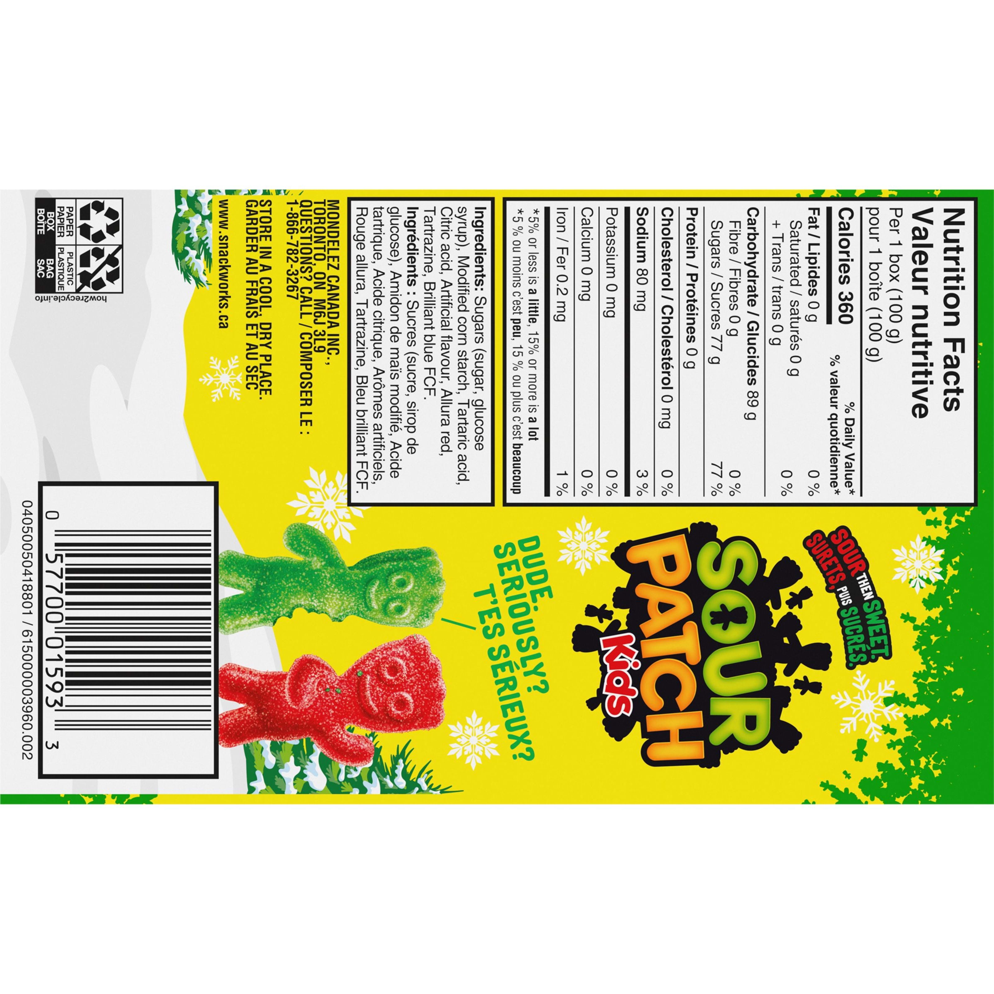 Sour Patch Kids, Red and Green, Sour Then Sweet Gummy Candy, Stocking Stuffer, 100 g