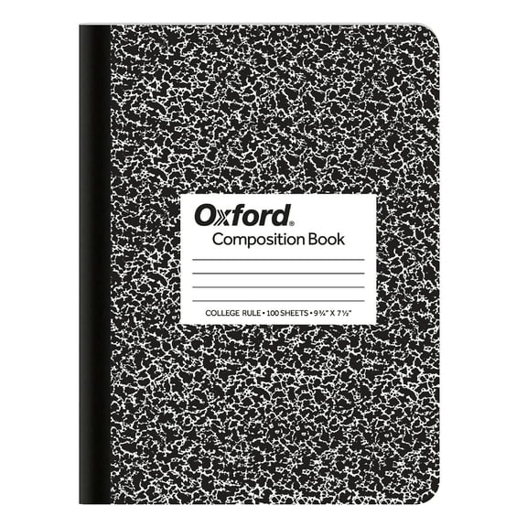 Oxford Composition Book, College Rule, 100 Pages, 7-1/2 in. x 9-3/4 in., Black Marble, (63796)