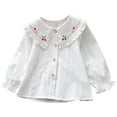 thumbnail image 2 of HAOTAGS Ruffled Shirt for Girls, Long Sleeve Thin Lace Solid Casual Collar Blouses for Girls White 9 Years, 2 of 3