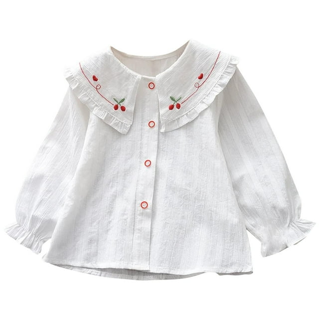 zbxnLI Girls Shirts Long Sleeve Button down Shirts School Uniforms Cotton Shirts Collared Dress Blouses