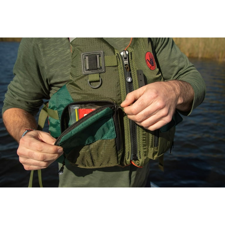 Body Glove Deluxe L-XL Green Fishing Vest - Front Zip Closure