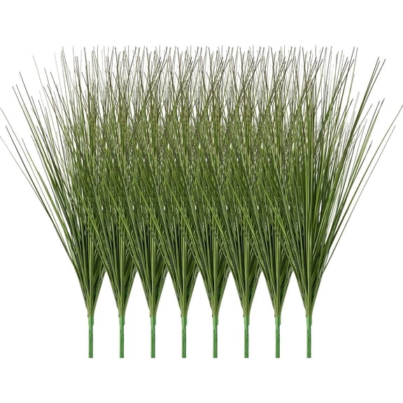 Artificial Onion Grass 8-Pack, 27 Inch Tall PVC Plants with 8 Stems Each, Lifelike Texture, No Watering Needed, Indoor Outdoor Decor for Home Garden Office