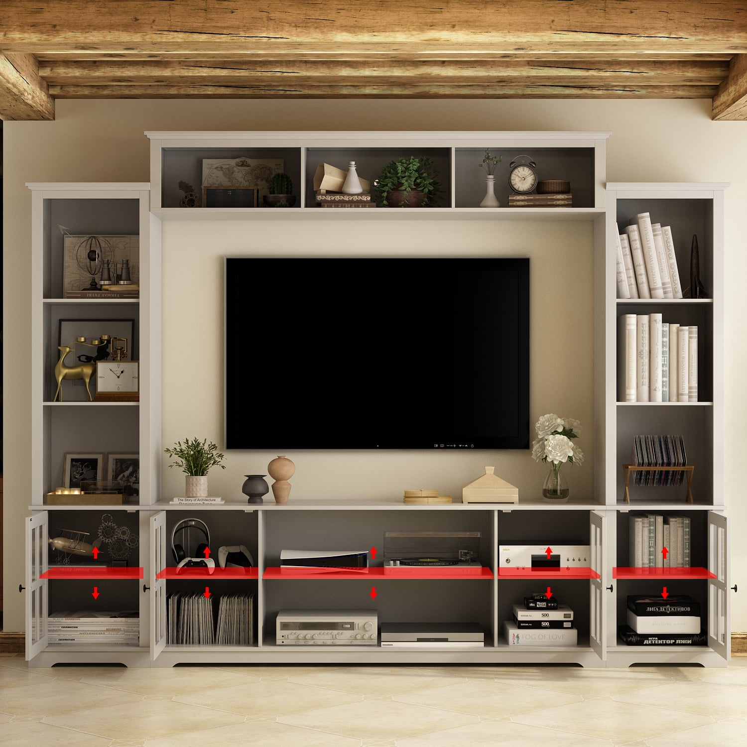 KULAGAGA Entertainment Center withHutch, Media Center with Storage and Glass Door for Living Room,Gray