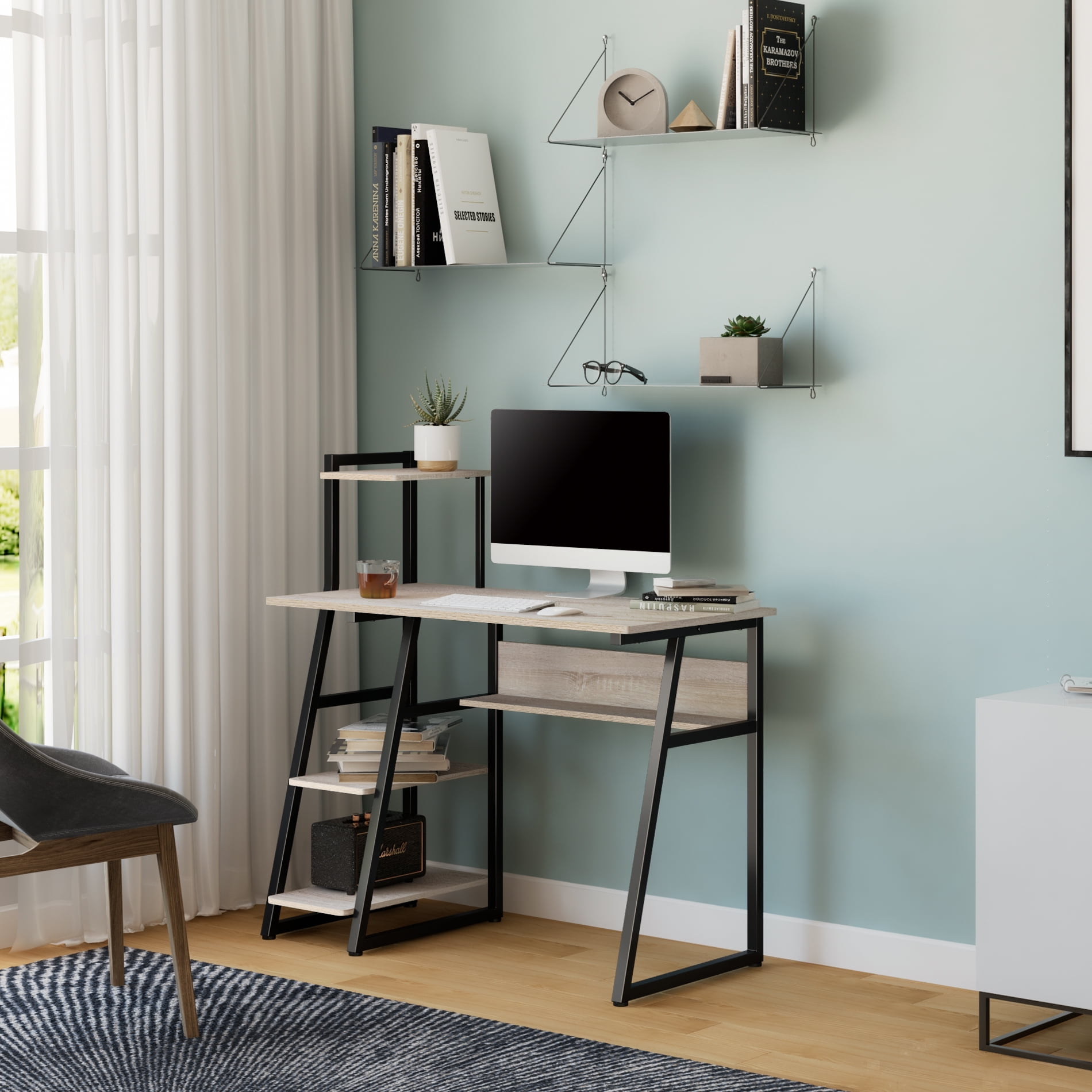 FITUEYES Computer Desk with Shelves for Small Space,Home Office Desk