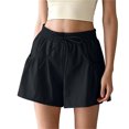 thumbnail image 2 of IUYRTFE Women Solid Color Drawstring Waist Shorts with Pockets Casual Loose Summer Bottoms, 2 of 7