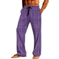 thumbnail image 2 of Fewfanhot Men's Plaid Print Pajama Pants - Loose Straight Vintage Design with Pockets & Elastic Waist Casual Leisure Sleepwear Pants, 2 of 9