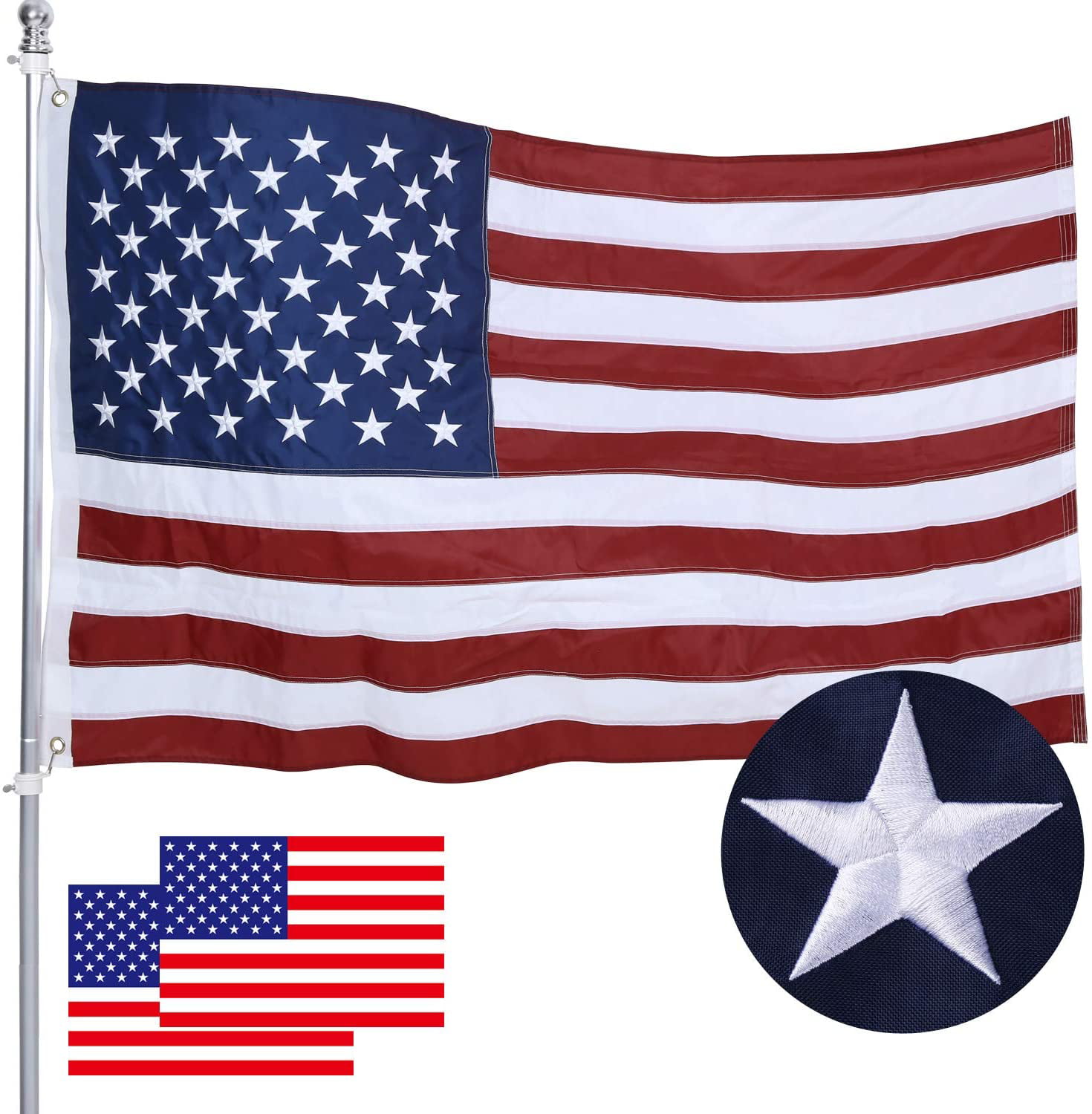 Embroidered Stars Fade Resistant Grace Alley American Flag: 4x6 FT US Flag Heavy Duty 100% Made in USA Sewn Stripes and Brass Grommets Long Lasting Nylon for Outdoor Durability.