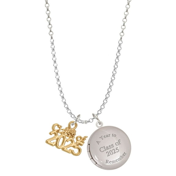 Delight Jewelry Gold-tone Class of 2025 - Class of 2025 Year to Remember Locket Charm Necklace, 19 2" Extender