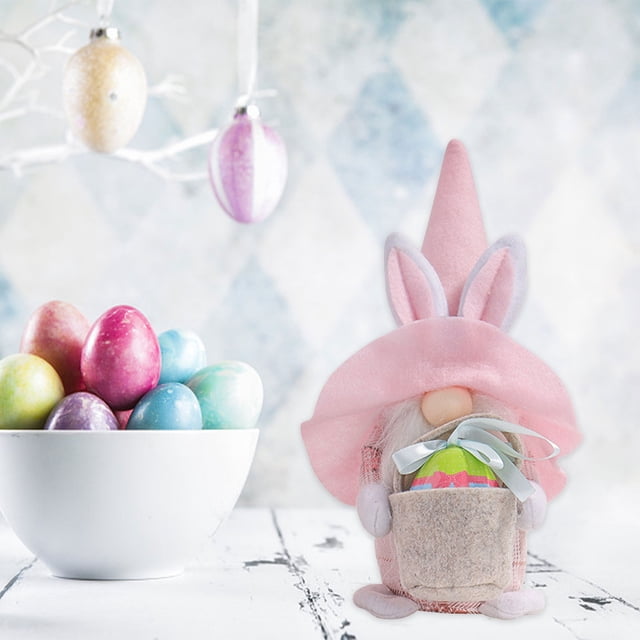 Decoración de muñeco de gnomo de Pascua | Adorno de gnomo de conejo con huevo extraíble | Decoración primaveral de tela suave de 24 cm para niños y adultos | Decoraciones de Pascua y primavera para