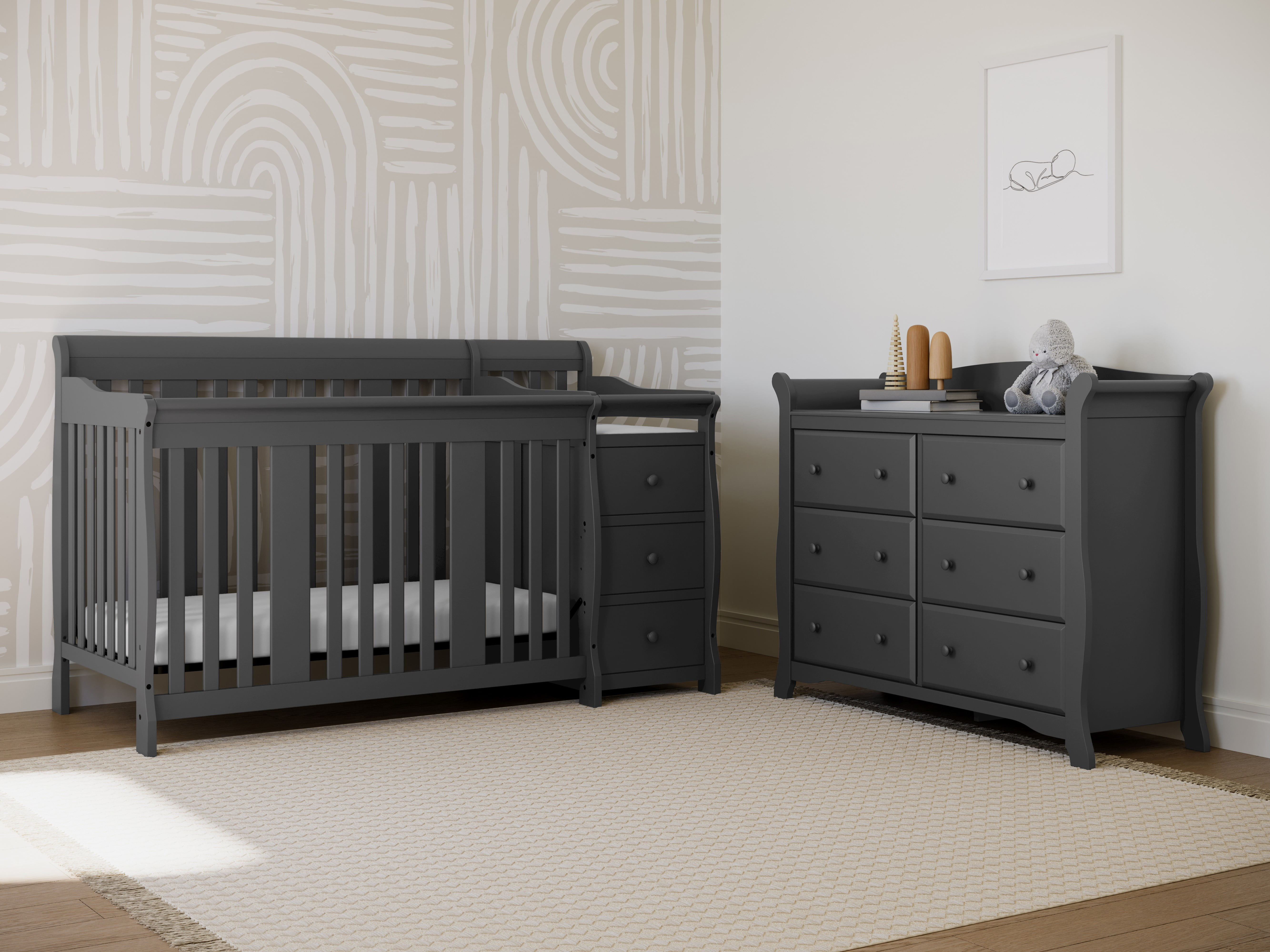 Storkcraft Portofino 5-in-1 Convertible Baby Crib and Changer, Gray