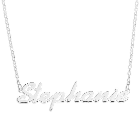 Sterling Silver 'Stephanie' Name Pendant on 16-inchTrace Chain - White