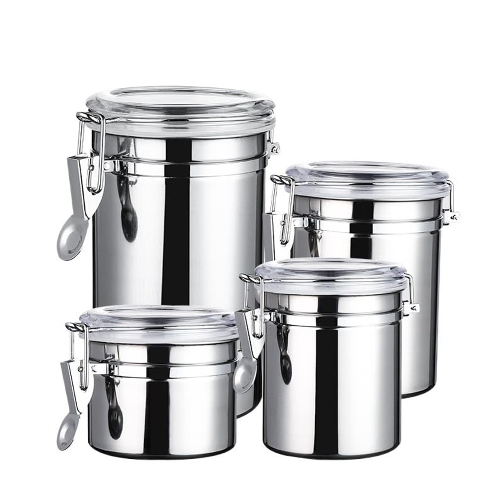 ENLOY 4-Piece Stainless Steel Airtight Food Canisters – Clear Lid Storage For Flour, Sugar, Tea & More