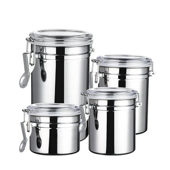 Cagogo under $5 Stainless Steel Storage Jar Set, 4 Piece Stainless Steel Food Storage Jar Set, Airtight Kitchen Canisters for Dry Food, Coffee Tea Sugar Canister, Pantry Organization Containers