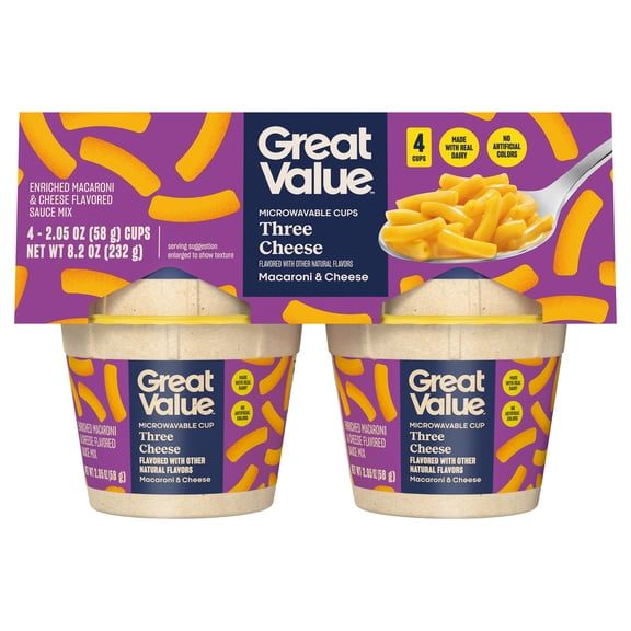 Great Value Three Cheese Macaroni & Cheese, 2.05 oz, 4 Count (Shelf Stable)