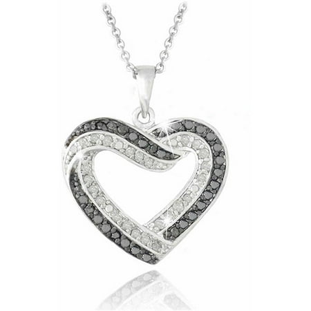 Diamond Brick - 0.50 Carat T.W. Black and White Diamond Silver-Tone Open Heart Necklace