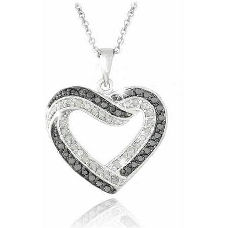 0.50 Carat T.W. Black and White Diamond Silver-Tone Open Heart Necklace