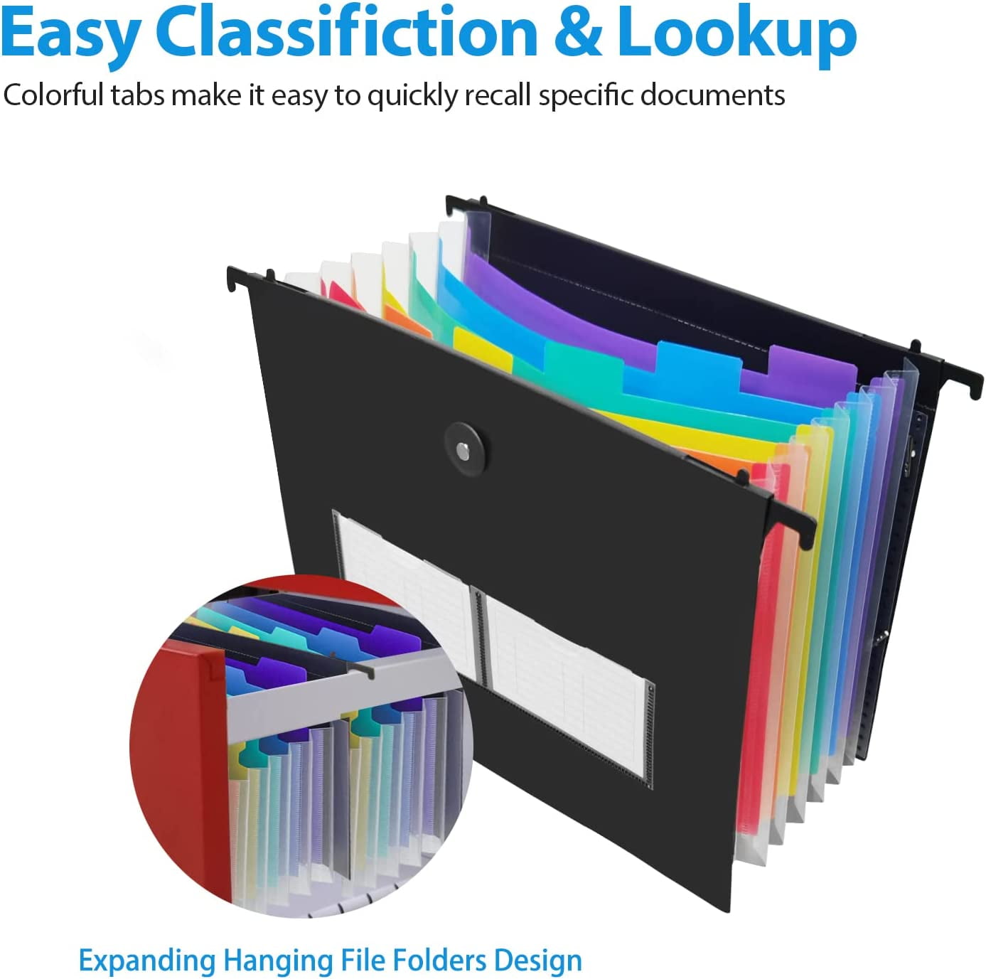 3 Pack Expanding Hanging File Folders, 7 Pockets Accordian File Organizer for Document Bill, Large Capacity, Multi-Color Tabs, Letter Size for Filing Cabinet