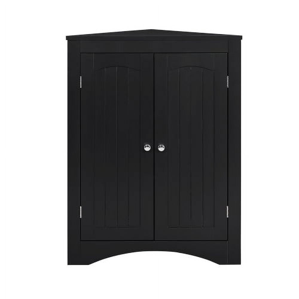 Floor Corner Cabinet, Freestanding Storage Cabinet with Double Door, Storage Cabinet for Living Room, Bathroom, Black