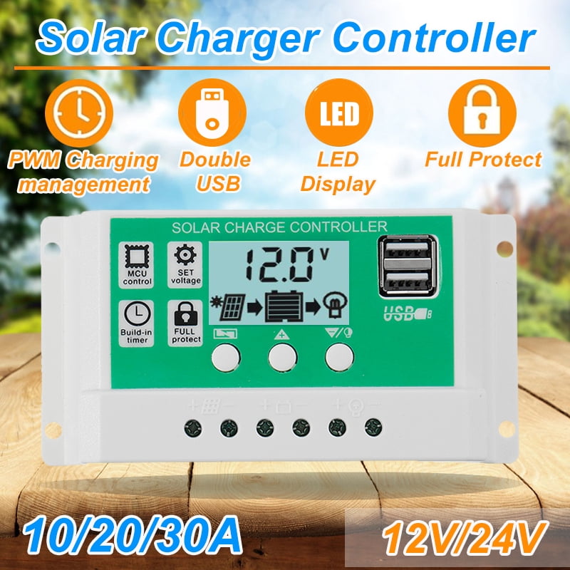 10-30A 12V//24V Solar Charge Controller PWM LCD Dual USB Output Charger Regulator
