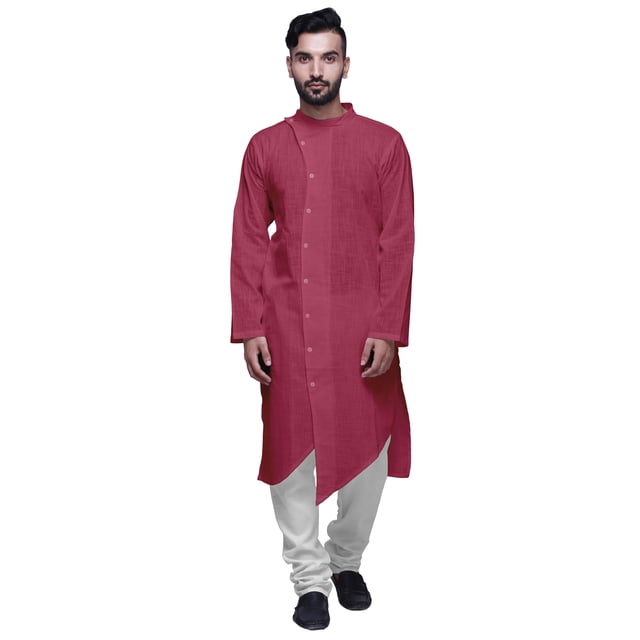 Atasi Kurta Long Uni pour Hommes Col Mandarin Chemise Habillée Décontractée pour Fête