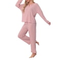 thumbnail image 4 of Conjunto de pijama para mujer INSPIRE CHIC de dos piezas, de punto waffle, con manga larga, sudadera y pantalones, talla 2XL, color rosa, 4 of 6