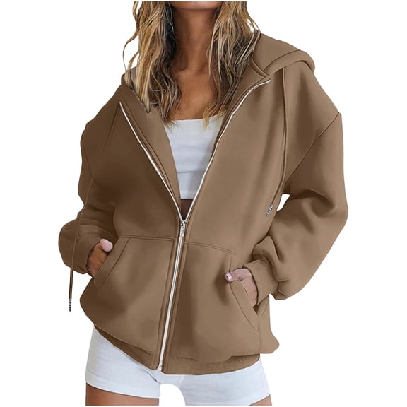 ZKCCNUK Sweatshirt for Women Zip up Hoodies Long Sleeve Fall Oversized Sweatshirts Fleece Jacket with Pockets,Sizes S-3XL