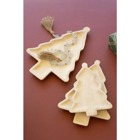 Kalalou Inc Set Of Three Carved Wood  Christmas Tree Platters