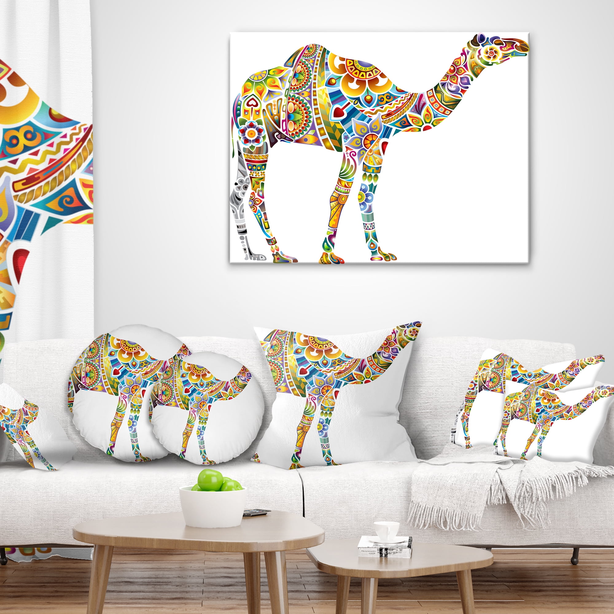 Designart Cheerful Floral Camel - Abstract Throw Pillow - 12x20