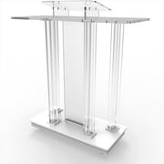 Clearly Acrylic Podium,Luxury Acrylic Podium,Elevated Reading Surface, Rolling Podium Floor Podium, Floor with Casters,Transparent,Control Curved Stand Design Durable Plexiglas Lectern