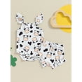 thumbnail image 2 of Suealasg Baby Girls 2Pcs Summer Clothes 3 6 12 18 Months Flying Sleeve Cow Print Romper Drawstring PP Shorts Sets Newborn Girls Western Outfit, 2 of 7