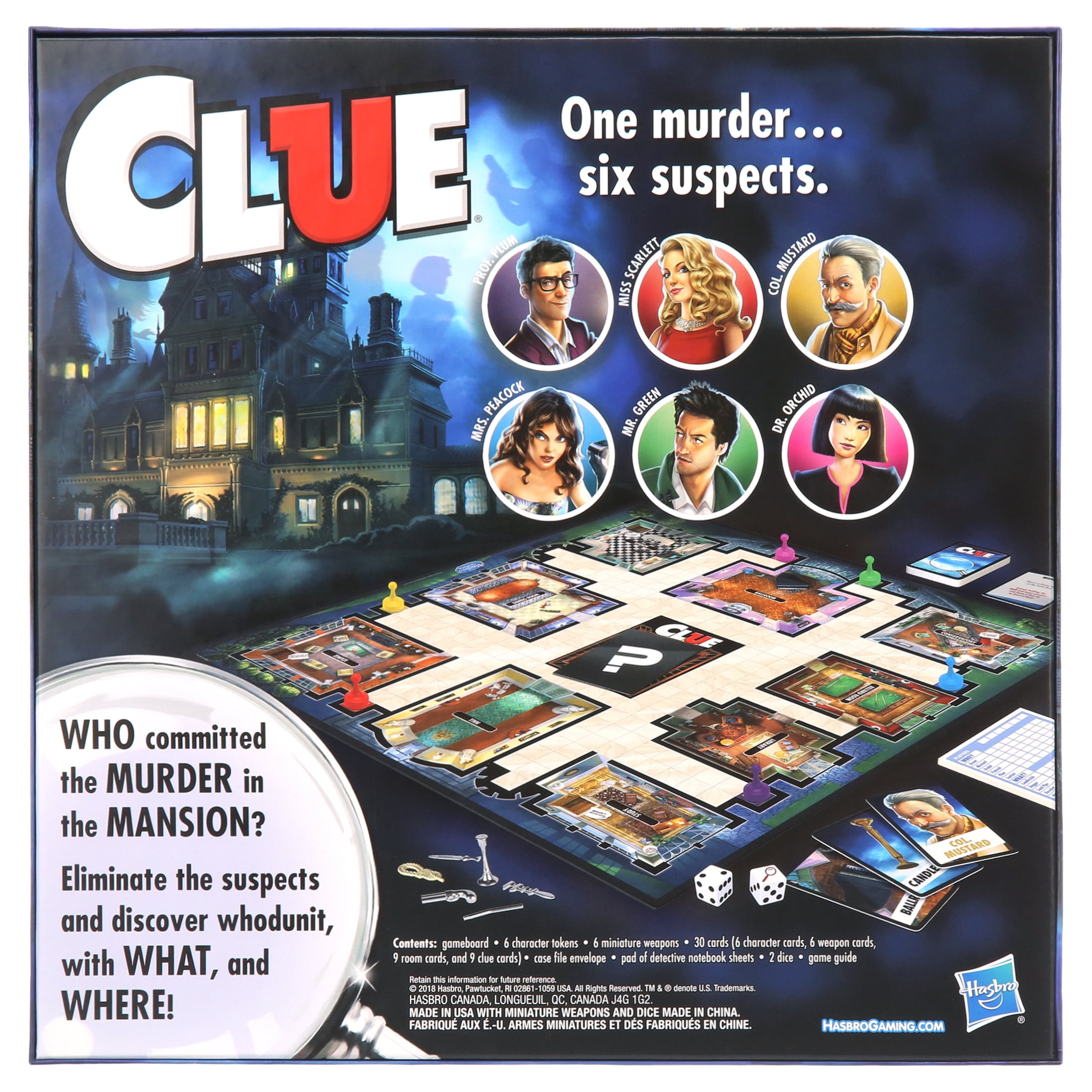 Hasbro CLUEDO Classic Murder Mystery Family Board Game and clue cards 