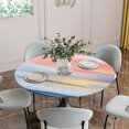 thumbnail image 5 of Pink Blue Ombre Round Tablecloth for 55-60 Inch Tables, Fitted Table Cover with Elastic Edge, Oil Painting Modern Abstract Waterproof Outdoor Table Cloth Protector for Patio Garden Dinner Picnic, 5 of 9