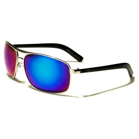 Men's Metal Frame Plastic Arms X-Loop Aviator Style Sunglasses - Blue