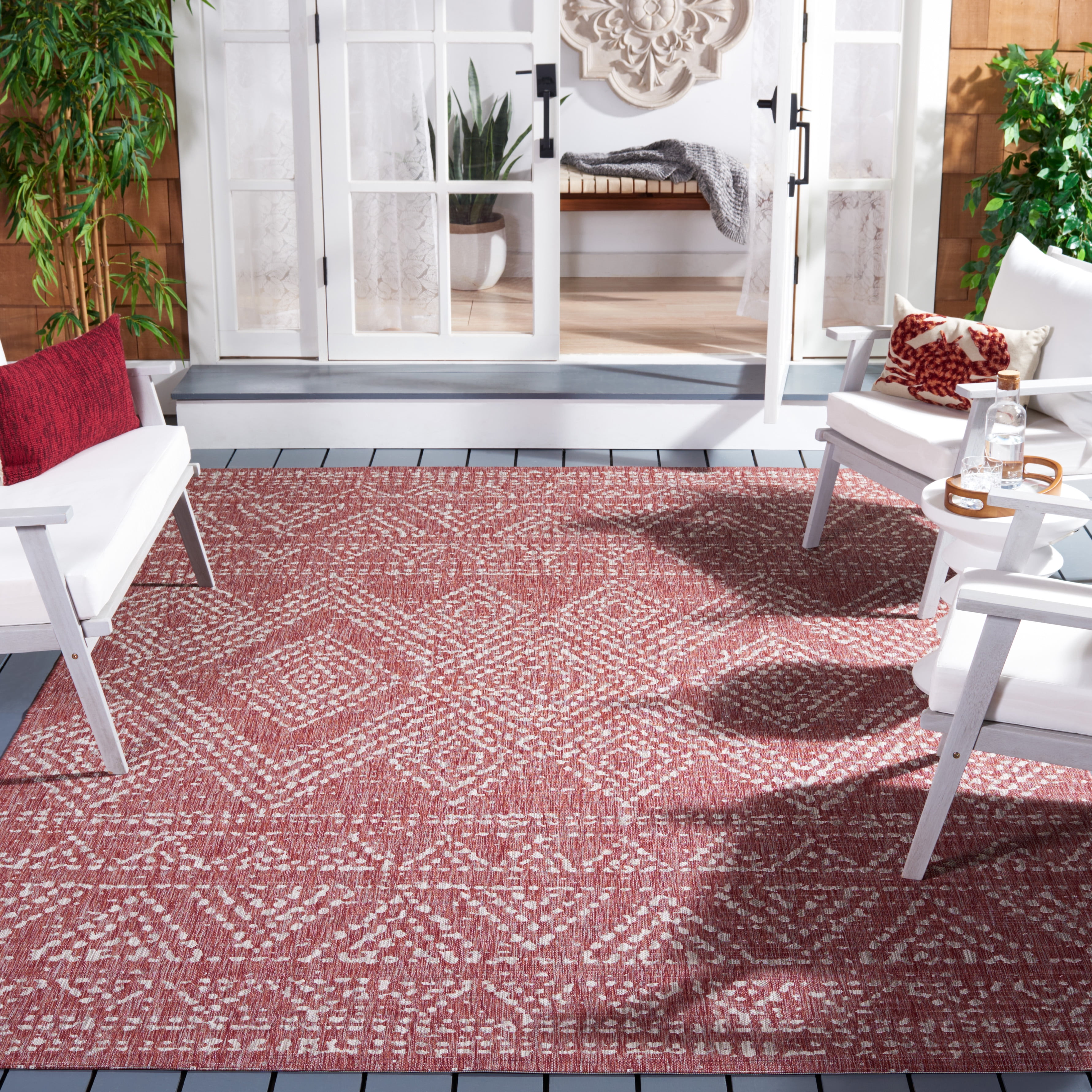 Safavieh Courtyard Morven Geometric Indoor/Outdoor Area Rug, Red/Beige, 8' x 11'