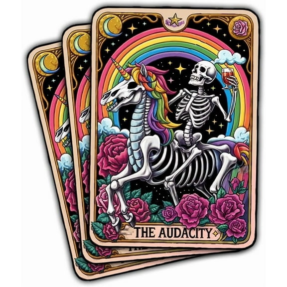 3 Pcs The Audacity Sticker, Skeleton Sticker, Tarot Sticker, Mystery Sticker Flower Sticker Floral Mysterious Bookish Tarot Card Sticker for Laptop Phone Water Bottle Cars Phone Case Laptop 3"x3"