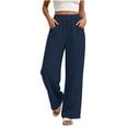 thumbnail image 4 of Women's Summer Casual Solid Color Denim Two Pocket Elastic Waist Straight Leg Pants, 4 of 7